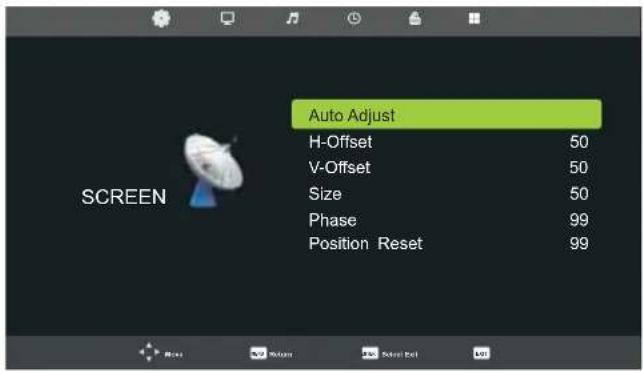 Auto Adjust H-Offset 50 V-Offset 50 Size 50 Phase 99 Position Reset 99