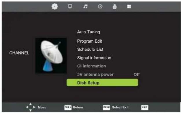 CHANNEL Auto Tuning Program Edit Schedule List Signal information CI information 5V antenna power Off Dish Setup Move NARE Return CNDB Select Exit EXIT