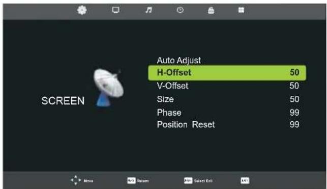 Auto Adjust H-Offset 50 V-Offset 50 Size 50 Phase 99 Position Reset 99