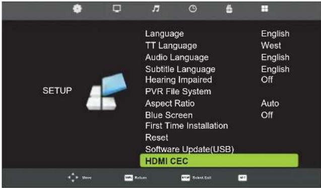 Language TT Language Audio Language Subtitle Language Hearing Impaired PVR File System Aspect Ratio Blue Screen First Time Installation Reset Software Update(USB) HDMI CEC
