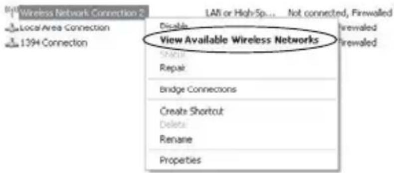 View Available Wireless Networks Disable Repla Bridge Connections Create Shortcut Delete Rename Properties