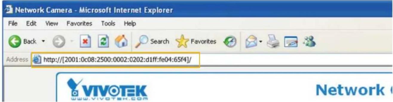 Network Camera - Microsoft Internet Explorer File Edit View Favorites Tools Help Back Search Favorites Address http://[2001:0c08:2500:0002:0202:d1ff:fe04:65f4]/ VIVOTEK www.vivotek.com Network