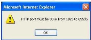 Microsoft Internet Explorer HTTP port must be 80 or from 1025 to 65535 OK