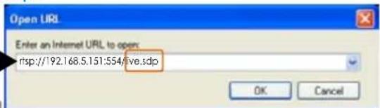 Open URL Enter an Internet URL to open: rtsp://192.168.5.151:554/ve.sdp OK Cancel