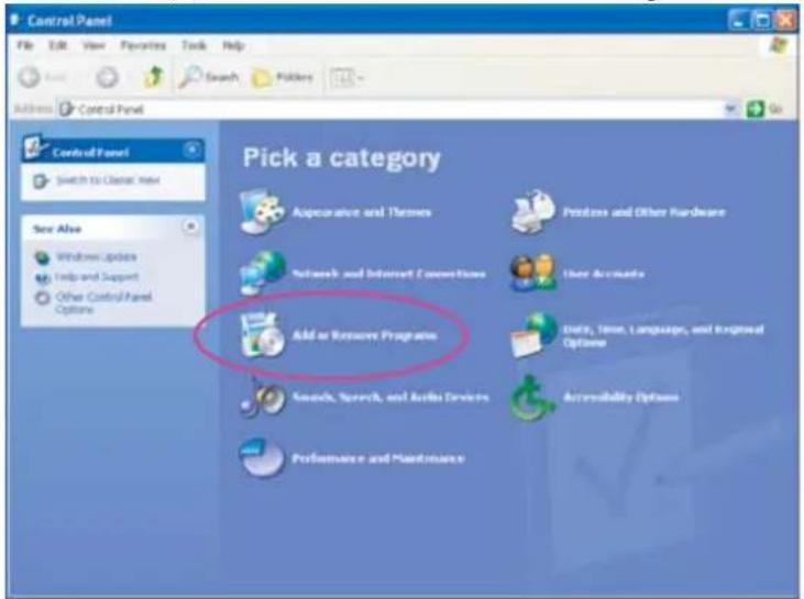 Pick a category Asymmetric and Themes User Accounts Add or Remove Programs Users, Time, Language, and Engineered Options Accessibility Options Performance and Maintenance