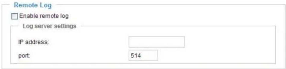 Remote Log Enable remote log Log server settings IP address: port: 514