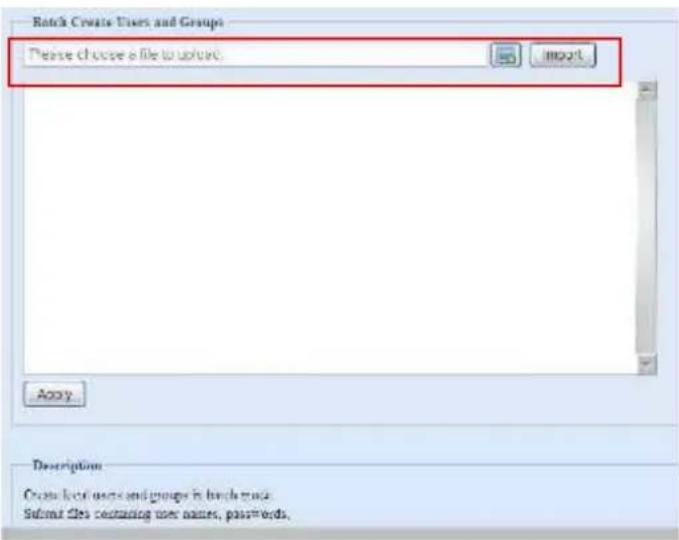 Batch Create Users and Groups Please choose a file to upload. Import Apply Descriptions Create user and group in high track Submit files creating user names, passwords.