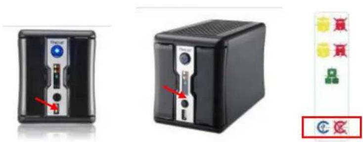 Image showing three different devices with labels: a black device labeled 'Threat' and a red arrow pointing to its left panel, alongside a vertical logo with 'C' and a red X.
