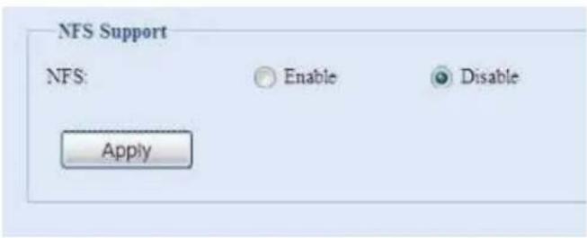NFS Support NFS: Enable Disable Apply
