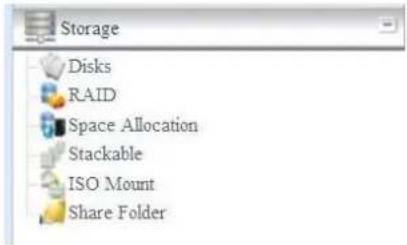 Storage Disks RAID Space Allocation Stackable ISO Mount Share Folder