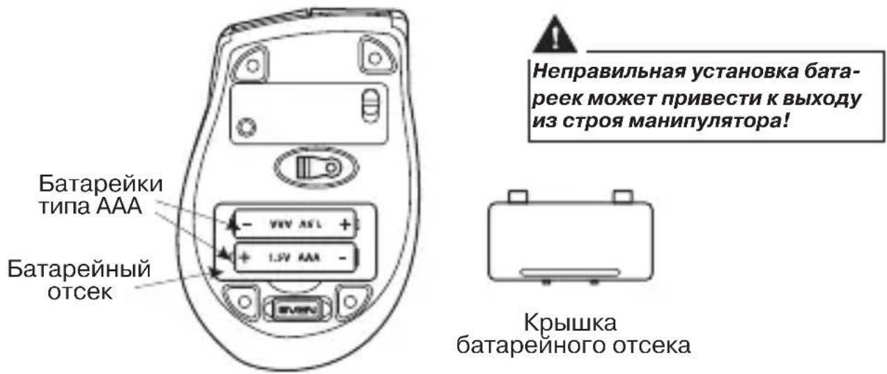 Батарейки типа AAA Батарейный отсек - VIV AVL + + 1.5V AAA - Крышка батарейного отсека Неправильная установка бата- реек может привести к выходу из строя манипулятора!