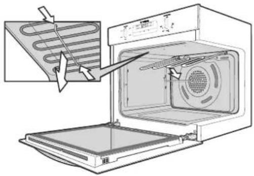 Diagram showing a microwave oven with insulation layers and ventilation system, including a magnified view of the interior.