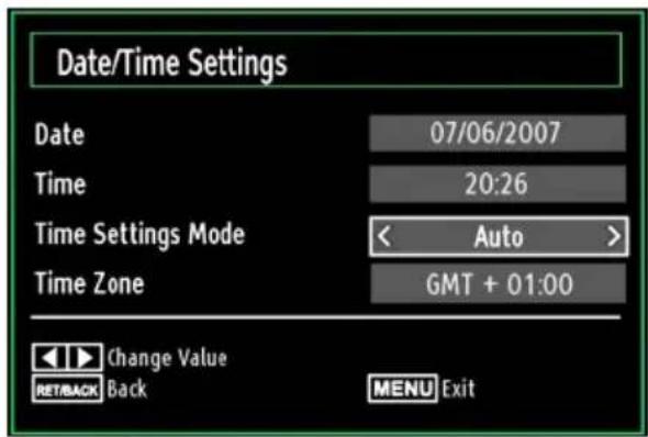 Finlux 26H6030-D - Configuring Date/Time Settings - 1