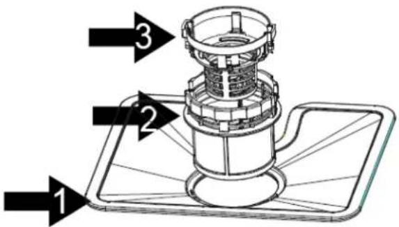 Technical diagram of a vacuum cleaner with labeled parts 1, 2, and 3