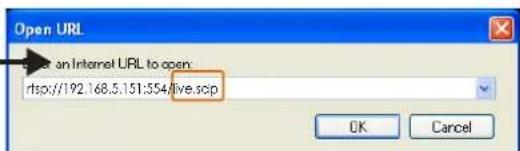 Open URL An Internet URL to open .rhttp://192.168.5.151:554/live.scip OK Cancel