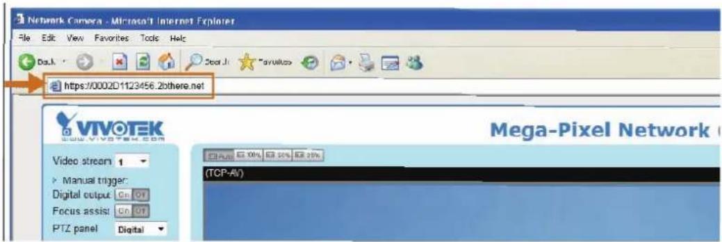 Network Camera - Microsoft Internet Explorer File Edit View Favorites Tools Help DaJ. Deo Ji https://0002D1123456.2bthere.net VIVOTEK www.vivotek.com Video stream 1 Manual trigger: Digital output On OT Focus assist On OT PTZ panel Digital Mega-Pixel Network (TCP-AV)