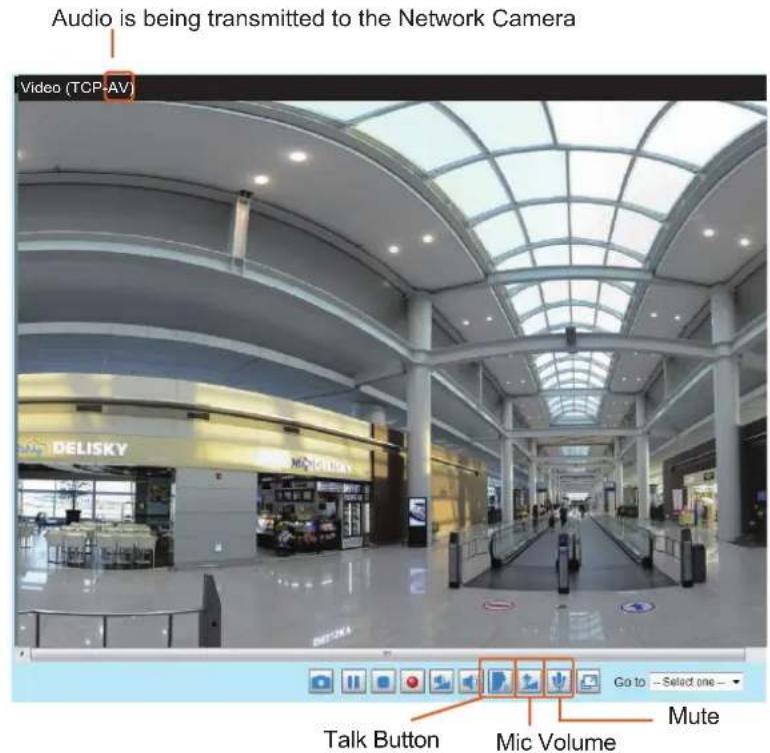 Audio is being transmitted to the Network Camera Video (TCP-AV) DELISKY MIC VOLUME Go to -Select one - Talk Button Mic Volume Mute