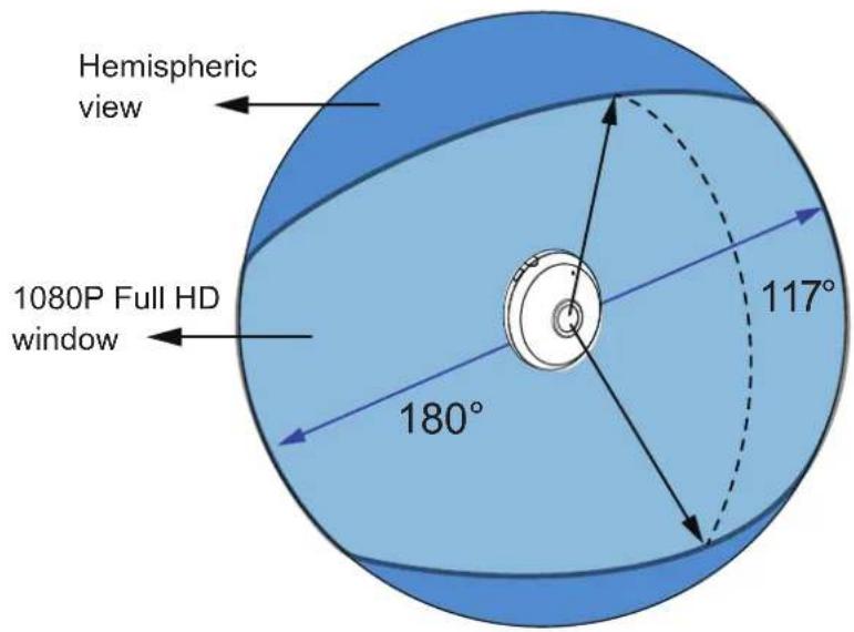 Hemispheric view 1080P Full HD window 180° 117°