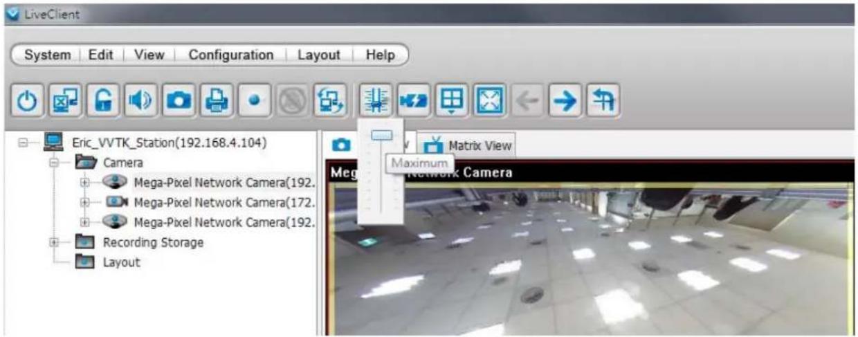 LiveClient System Edit View Configuration Layout Help Eric_VVTK_Station(192.168.4.104) Camera Mega-Pixel Network Camera(192. Mega-Pixel Network Camera(172. Mega-Pixel Network Camera(192. Recording Storage Layout Matrix View Maximum Network Camera