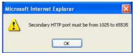 Microsoft Internet Explorer Secondary HTTP port must be from 1025 to 65535 OK