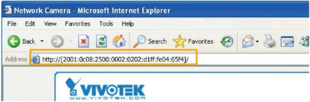 Network Camera - Microsoft Internet Explorer File Edit View Favorites Tools Help Back Search Favorites Address http://[2001:0c08:2500:0002:0202:d1ff:fe04:65f4]/ VIVOTEK www.vivotek.com