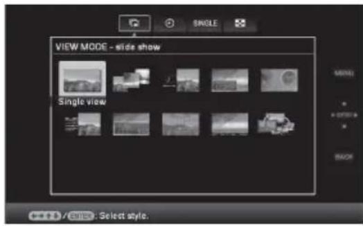 VIEW MODE - side show Single view MENU • OFFICE • BACK • / Edit . Select style.