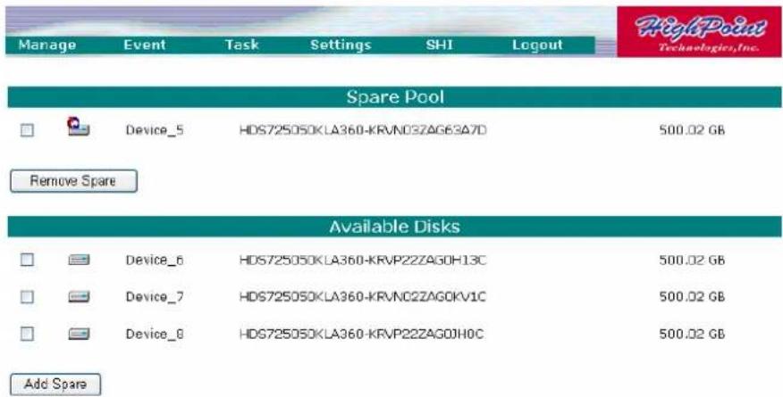 Highpoint RocketRAID 3522 - Configuring Spare Disks - 1