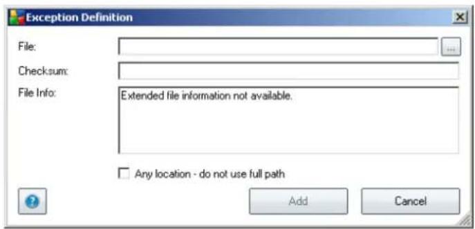 Exception Definition File: Checksum: File Info: Extended file information not available. Any location - do not use full path Add Cancel