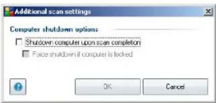 Additional scan settings Computer shutdown options: Shutdown computer upon scan completion Force shutdown if computer is locked OK Cancel