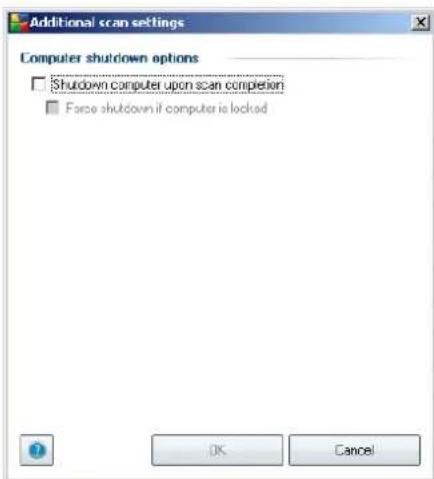 Additional scan settings Computer shutdown options Shutdown computer upon scan completion Force shutdown if computer is locked OK Cancel