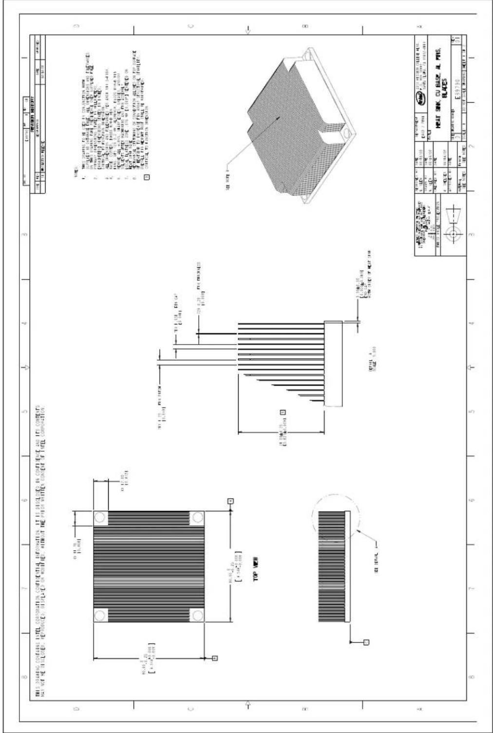 Technical drawing of a heat sink component with dimensional annotations and part specifications in Chinese.