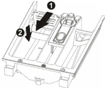 Technical diagram of a mechanical component with numbered parts and directional arrows indicating assembly or movement.