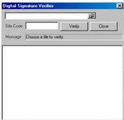 Digital Signature Verifier Site Code Verify Close Message Choose a file to verify.