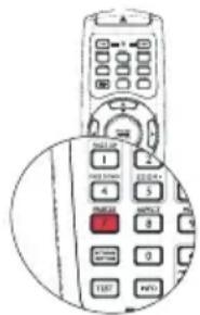 Diagram of a remote control with labeled buttons and a red play button, showing various function keys.