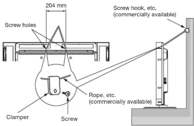 204 mm Screw holes Clamper Screw Rope, etc. (commercially available) Screw hook, etc. (commercially available)