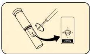 Diagram showing a device being tested with a rotary switch, illustrating the process of adjustment or testing.