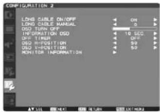 CONFIGURATION 2 LONG CABLE ON/OFF LONG CABLE MANUAL GSD TURN OFF INFORMATION GSD OFF TIMER GSD INFORMATION GSD V-POSITION MONITOR INFORMATION