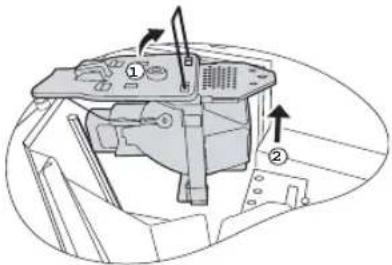 Technical diagram of a mechanical assembly with numbered components and directional arrows indicating motion or force directions.