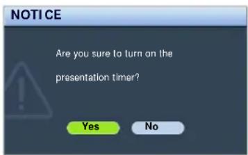 NOTICE Are you sure to turn on the presentation timer? Yes No
