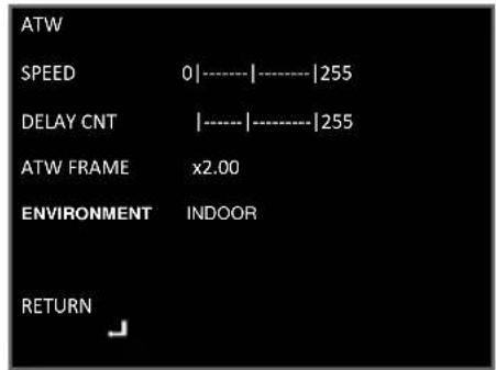 ATW SPEED 0|----|----|255 DELAY CNT |----|----|255 ATW FRAME x2.00 ENVIRONMENT INDOOR RETURN