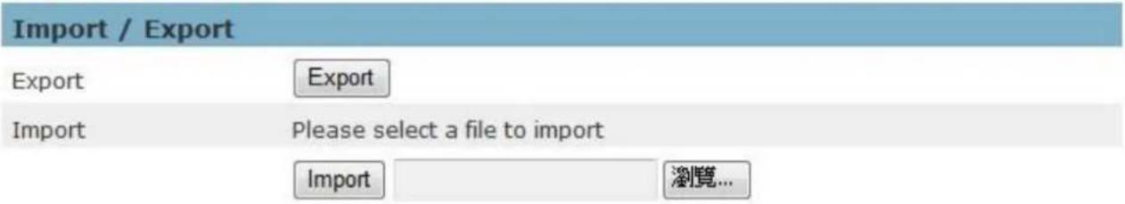 Import / Export Export Export Import Please select a file to import Import 瀏覽...