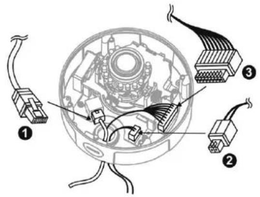 Diagram of an electronic device showing labeled components including connectors and wiring, with numbered annotations.