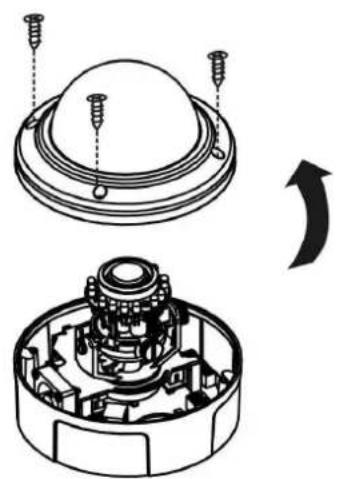 Technical diagram of a mechanical assembly showing top and side views with screw holes and internal gears (no text or labels)