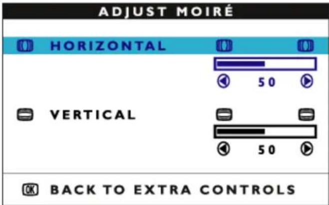 ADJUST MOIRÉ HORIZONTAL VERTICAL BACK TO EXTRA CONTROLS