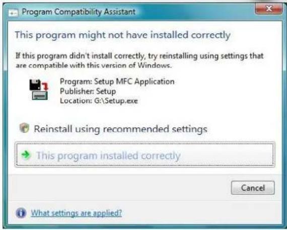 Program Compatibility Assistant This program might not have installed correctly If this program didn't install correctly, try reinstalling using settings that are compatible with this version of Windows. Program: Setup MFC Application Publisher: Setup Location: G:\Setup.exe Reinstall using recommended settings → This program installed correctly Cancel What settings are applied?