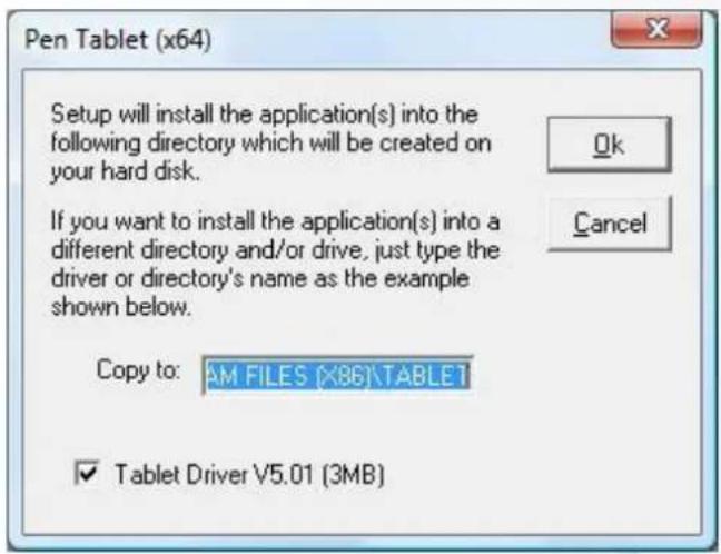 Pen Tablet (x64) Setup will install the application(s) into the following directory which will be created on your hard disk. If you want to install the application(s) into a different directory and/or drive, just type the driver or directory's name as the example shown below. Copy to: AM FILES (X86)\TABLET ✓ Tablet Driver V5.01 (3MB)