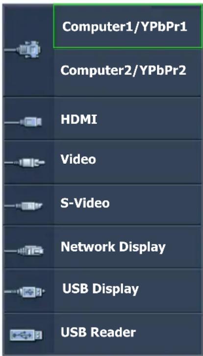Computer1/YPbPr1 Computer2/YPbPr2 HDMI Video S-Video Network Display USB Display USB Reader