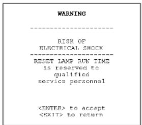 WARNING ---- BISK OF ELECTRICAL SHOCK ---- RESET LAMP SUN TIME is reserved to qualified service personnel to accept to return