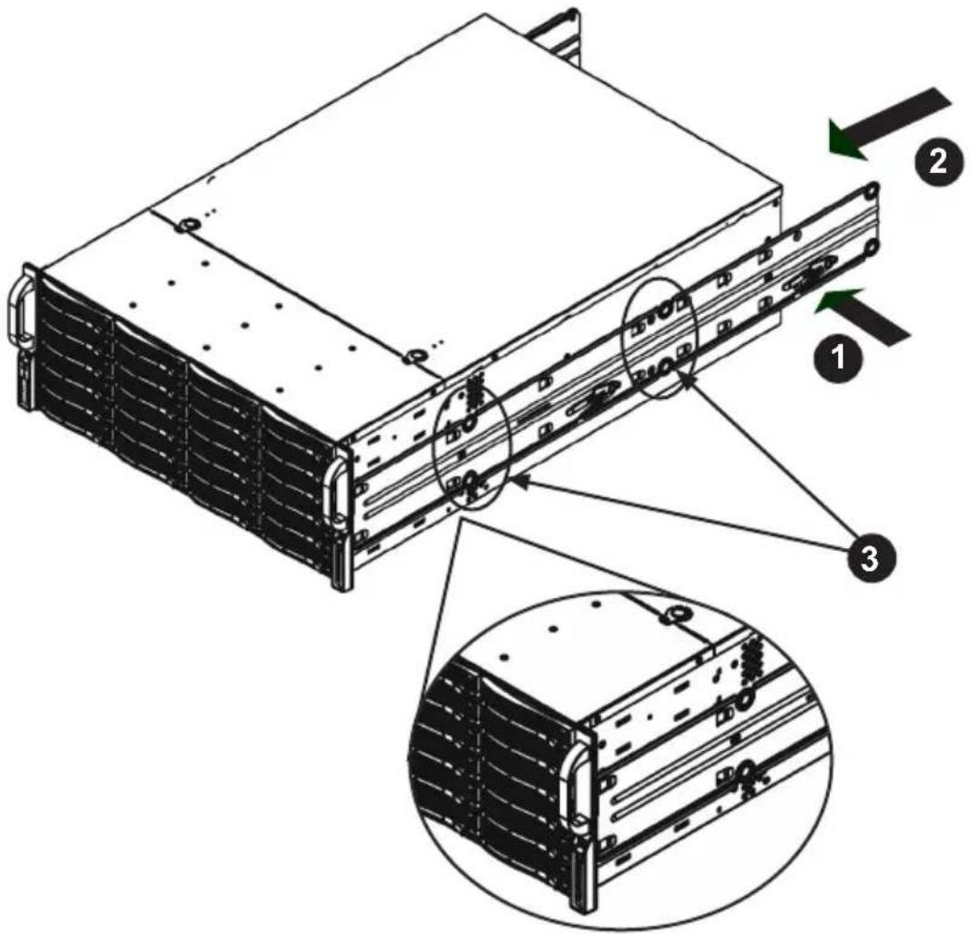 Technical diagram of a server rack with labeled components and internal structure, showing structural components and assembly details.