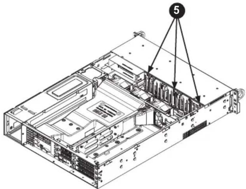 Technical diagram of a server rack with numbered annotation pointing to internal components